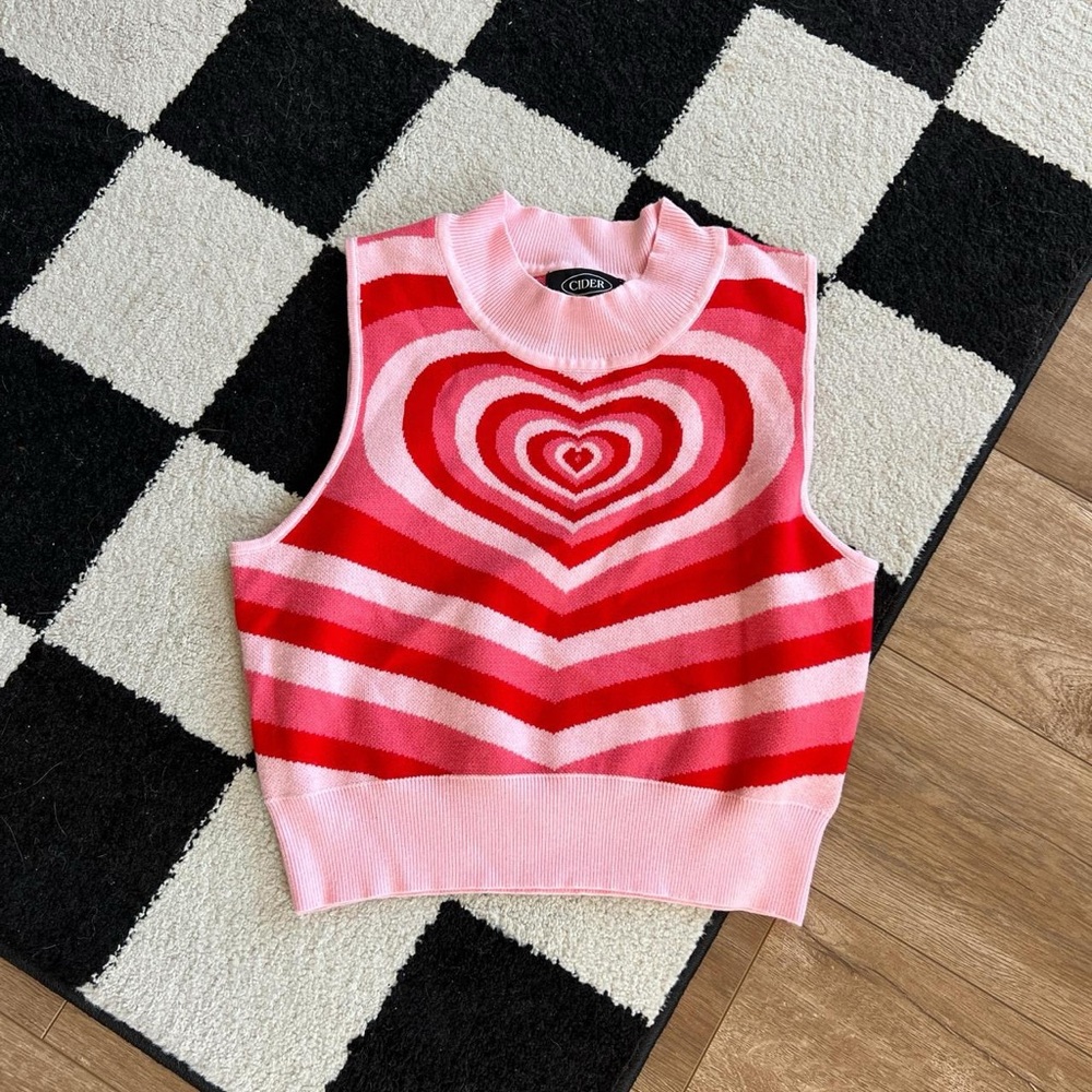 Cider Pink and Red Heart Sleeveless Top